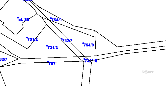 Parcela st. 754/8 v KÚ Všeradov, Katastrální mapa