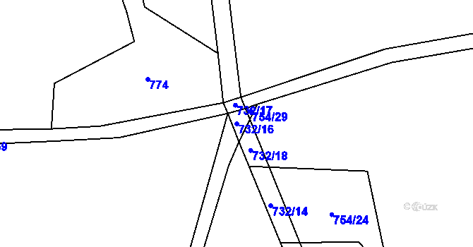 Parcela st. 732/16 v KÚ Všeradov, Katastrální mapa