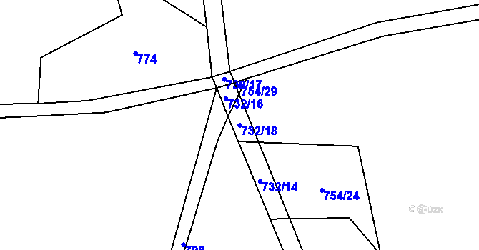 Parcela st. 732/18 v KÚ Všeradov, Katastrální mapa
