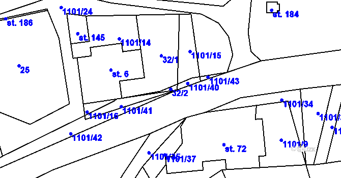 Parcela st. 32/2 v KÚ Všeradov, Katastrální mapa