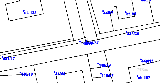 Parcela st. 448/38 v KÚ Všeradov, Katastrální mapa