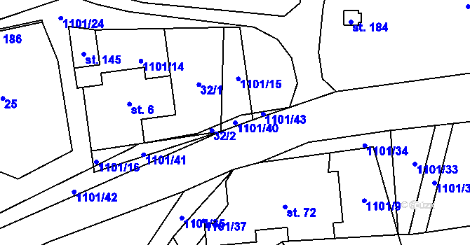 Parcela st. 1101/40 v KÚ Všeradov, Katastrální mapa
