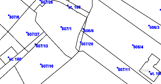 Parcela st. 507/28 v KÚ Všeradov, Katastrální mapa