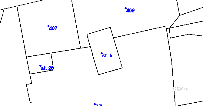 Parcela st. 5 v KÚ Studánky u Všerub, Katastrální mapa