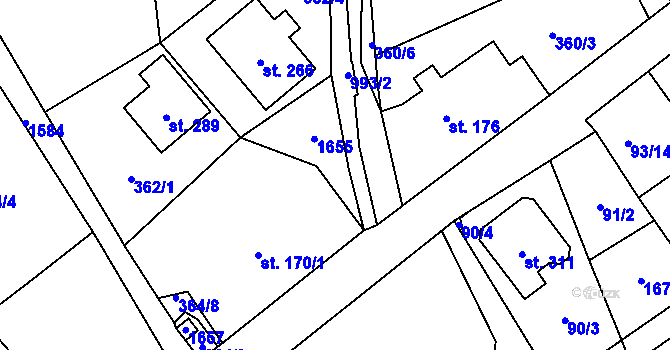 Parcela st. 170/2 v KÚ Všeruby u Kdyně, Katastrální mapa