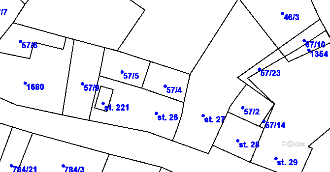 Parcela st. 57/4 v KÚ Všeruby u Kdyně, Katastrální mapa