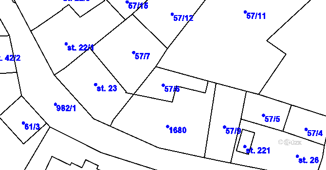 Parcela st. 57/6 v KÚ Všeruby u Kdyně, Katastrální mapa