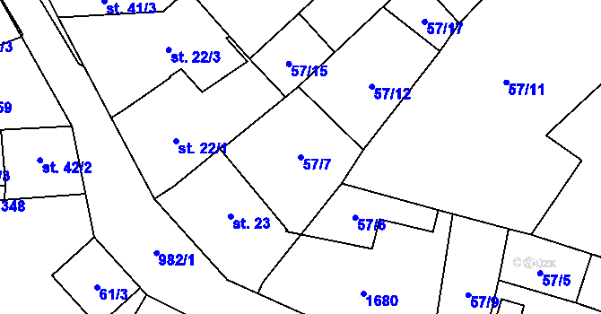 Parcela st. 57/7 v KÚ Všeruby u Kdyně, Katastrální mapa