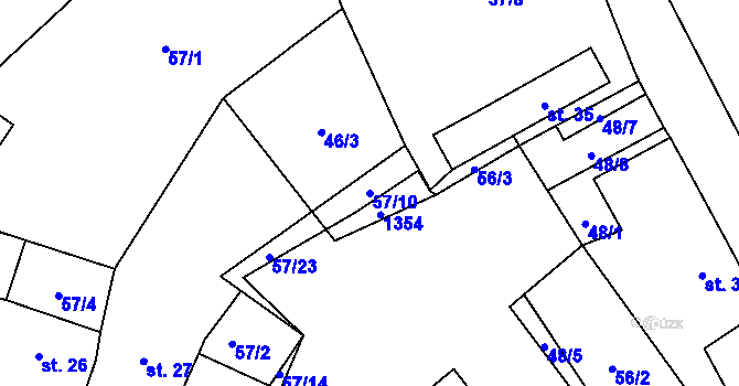 Parcela st. 57/10 v KÚ Všeruby u Kdyně, Katastrální mapa