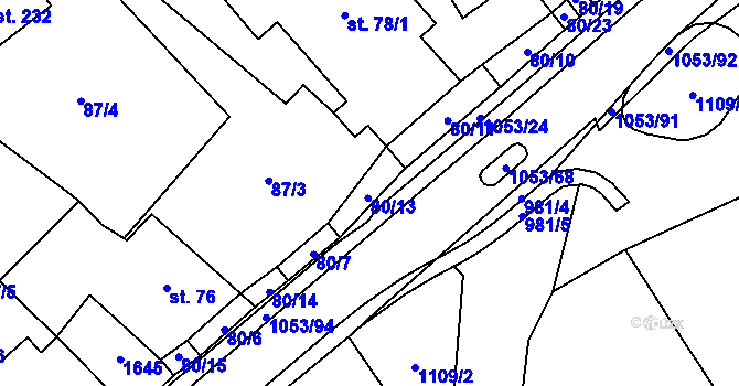Parcela st. 80/13 v KÚ Všeruby u Kdyně, Katastrální mapa
