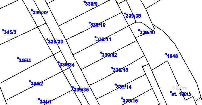 Parcela st. 339/12 v KÚ Všeruby u Kdyně, Katastrální mapa