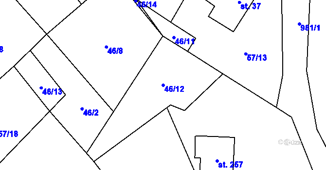 Parcela st. 46/12 v KÚ Všeruby u Kdyně, Katastrální mapa