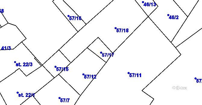 Parcela st. 57/17 v KÚ Všeruby u Kdyně, Katastrální mapa