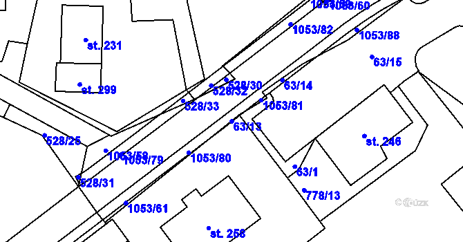 Parcela st. 63/13 v KÚ Všeruby u Kdyně, Katastrální mapa