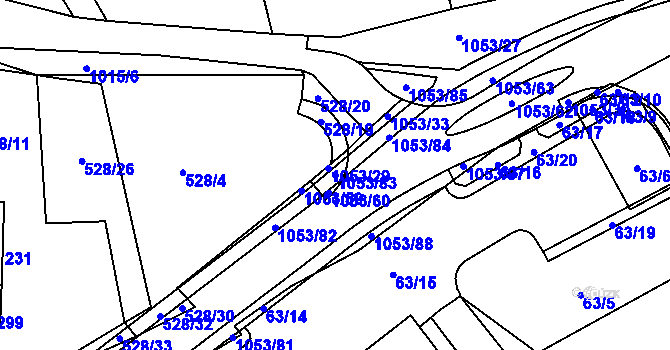 Parcela st. 1053/83 v KÚ Všeruby u Kdyně, Katastrální mapa