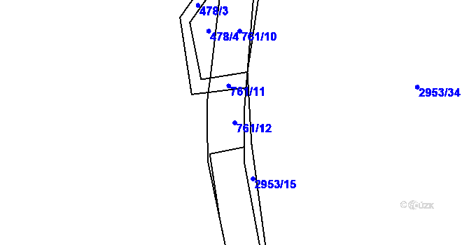 Parcela st. 761/12 v KÚ Myslív u Všerub, Katastrální mapa