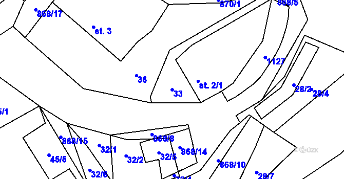 Parcela st. 33 v KÚ Radimovice u Všerub, Katastrální mapa