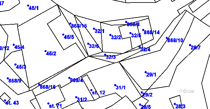 Parcela st. 32/3 v KÚ Radimovice u Všerub, Katastrální mapa