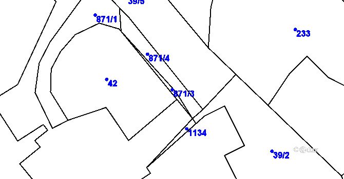 Parcela st. 871/3 v KÚ Radimovice u Všerub, Katastrální mapa