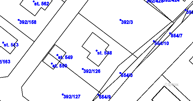 Parcela st. 548 v KÚ Všeruby u Plzně, Katastrální mapa