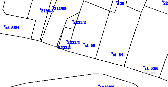 Parcela st. 58 v KÚ Všeruby u Plzně, Katastrální mapa