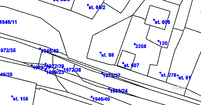 Parcela st. 88 v KÚ Všeruby u Plzně, Katastrální mapa