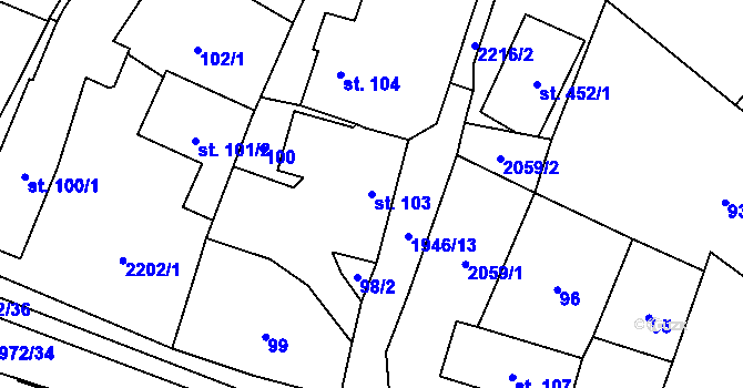 Parcela st. 103 v KÚ Všeruby u Plzně, Katastrální mapa