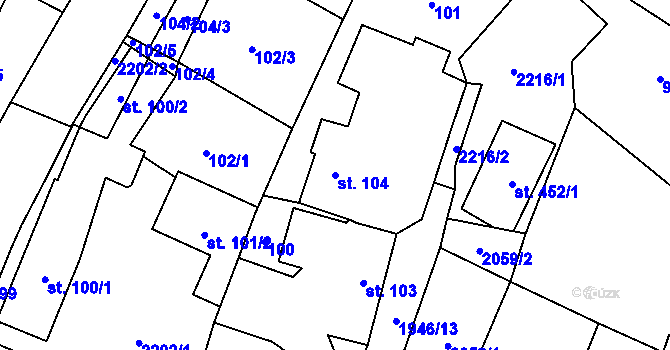 Parcela st. 104 v KÚ Všeruby u Plzně, Katastrální mapa