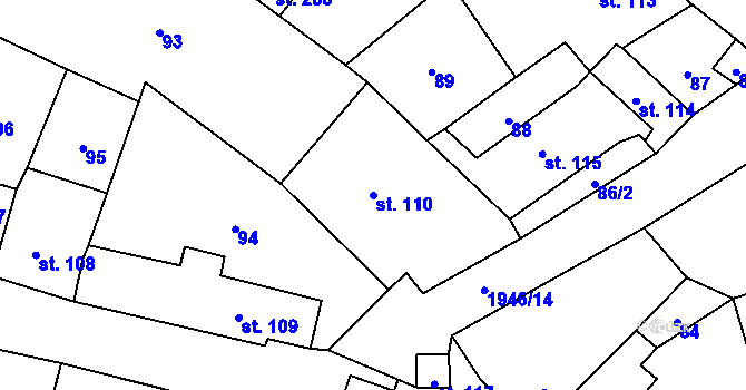Parcela st. 110 v KÚ Všeruby u Plzně, Katastrální mapa