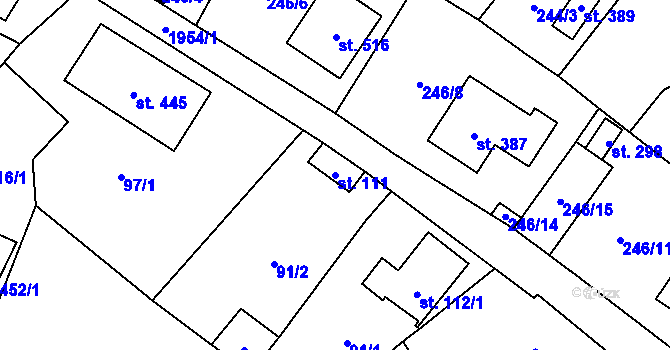 Parcela st. 111 v KÚ Všeruby u Plzně, Katastrální mapa