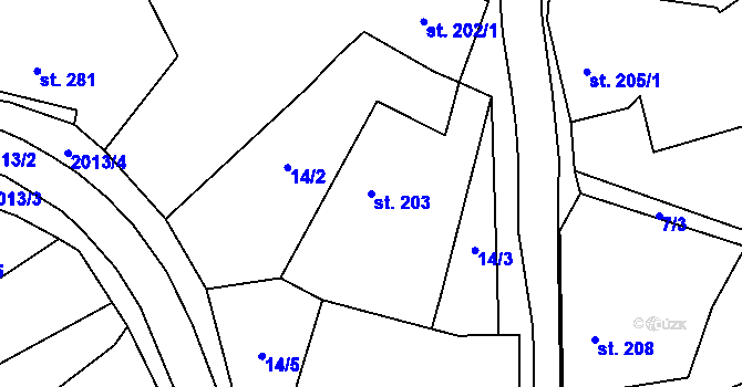 Parcela st. 203 v KÚ Všeruby u Plzně, Katastrální mapa