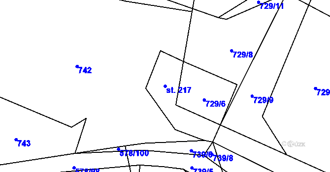 Parcela st. 217 v KÚ Všeruby u Plzně, Katastrální mapa