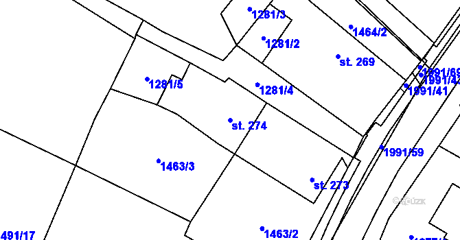 Parcela st. 274 v KÚ Všeruby u Plzně, Katastrální mapa