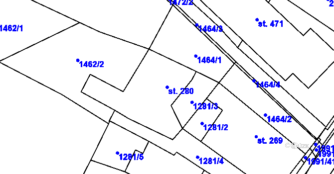 Parcela st. 280 v KÚ Všeruby u Plzně, Katastrální mapa