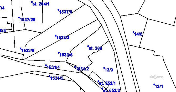 Parcela st. 282 v KÚ Všeruby u Plzně, Katastrální mapa