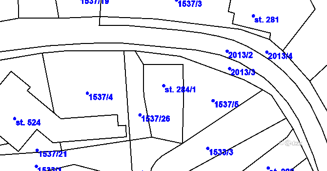 Parcela st. 284/1 v KÚ Všeruby u Plzně, Katastrální mapa