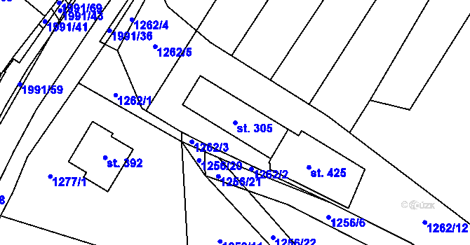 Parcela st. 305 v KÚ Všeruby u Plzně, Katastrální mapa