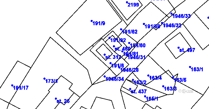 Parcela st. 312 v KÚ Všeruby u Plzně, Katastrální mapa