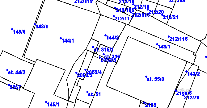 Parcela st. 316 v KÚ Všeruby u Plzně, Katastrální mapa