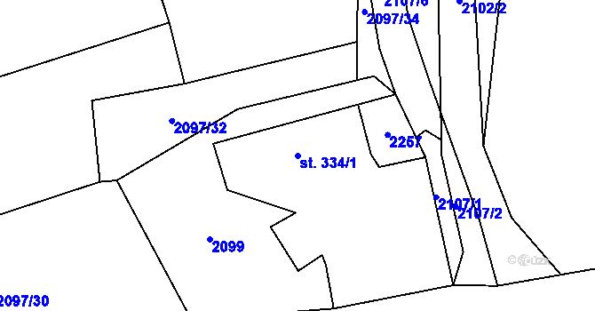 Parcela st. 334/1 v KÚ Všeruby u Plzně, Katastrální mapa
