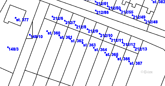Parcela st. 363 v KÚ Všeruby u Plzně, Katastrální mapa