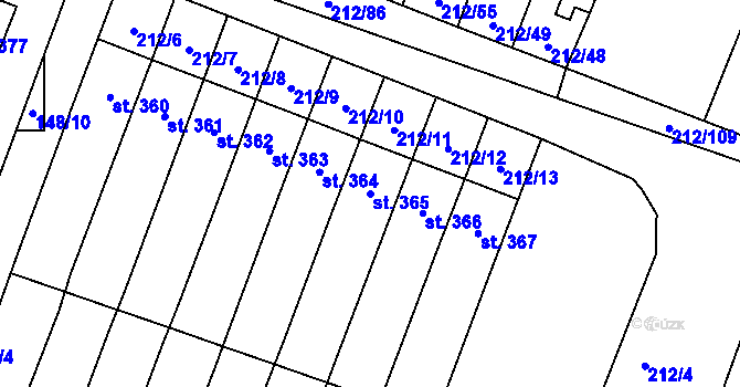 Parcela st. 365 v KÚ Všeruby u Plzně, Katastrální mapa