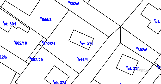 Parcela st. 372 v KÚ Všeruby u Plzně, Katastrální mapa