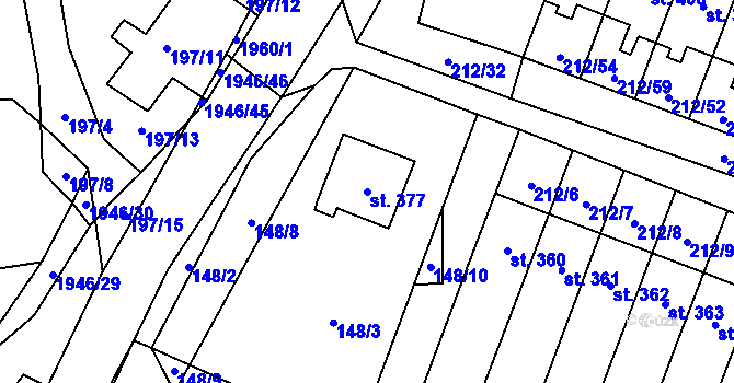 Parcela st. 377 v KÚ Všeruby u Plzně, Katastrální mapa