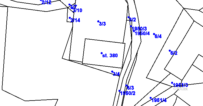 Parcela st. 380 v KÚ Všeruby u Plzně, Katastrální mapa
