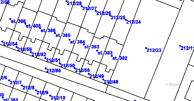 Parcela st. 383 v KÚ Všeruby u Plzně, Katastrální mapa