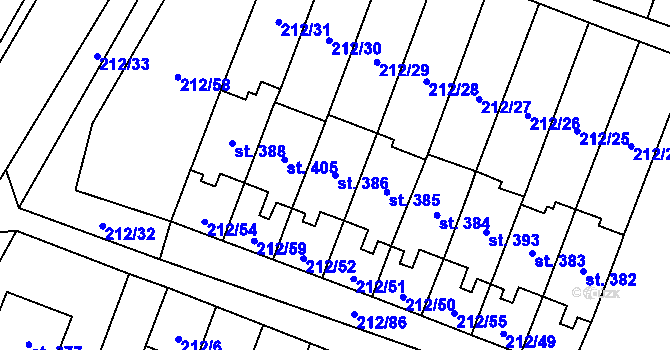 Parcela st. 386 v KÚ Všeruby u Plzně, Katastrální mapa