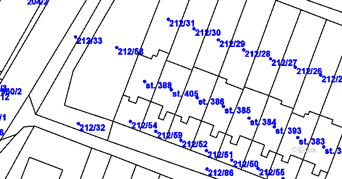 Parcela st. 405 v KÚ Všeruby u Plzně, Katastrální mapa