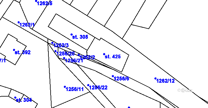 Parcela st. 425 v KÚ Všeruby u Plzně, Katastrální mapa