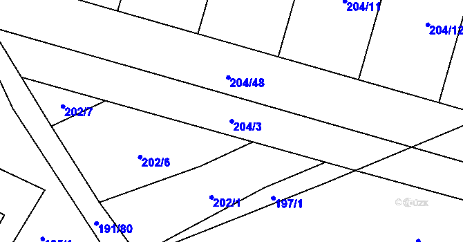 Parcela st. 204/3 v KÚ Všeruby u Plzně, Katastrální mapa